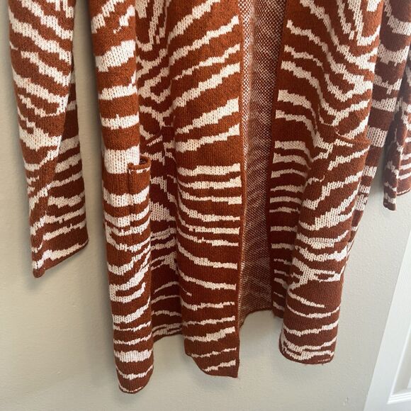 Nine West Jacquard Long Cardigan Zebra Print Sweater Burnt Orange Women XL - Picture 5 of 7